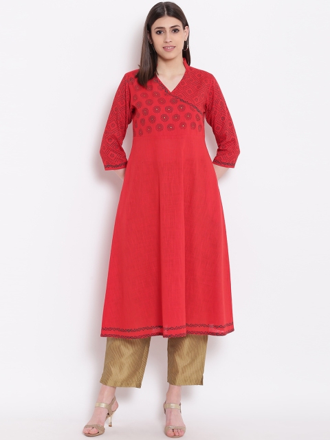 

Shakumbhari Women Red Printed A-Line Kurta