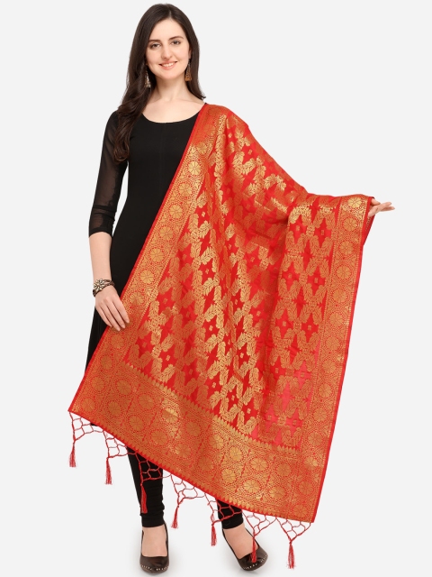 

Satrani Red Woven Design Dupatta