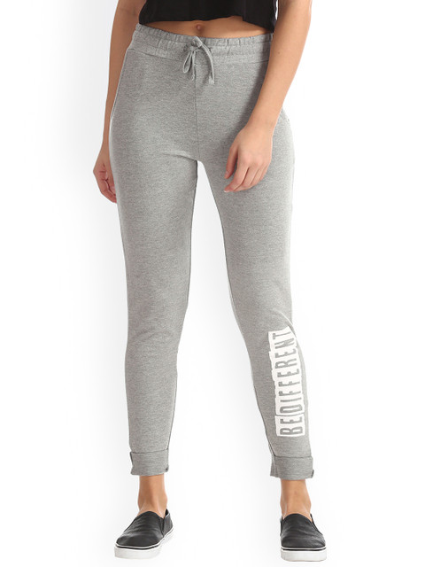 

Flying Machine Women Grey Melange Printed Slim-Fit Joggers