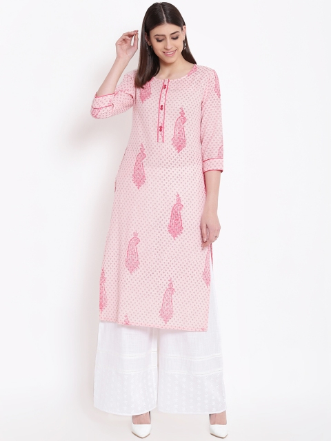 Shakumbhari Women Pink Printed Straight Kurta