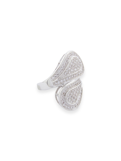 

Shaze Women Rhodium-Plated Silver-Toned CZ Stone-Studded Finger Ring