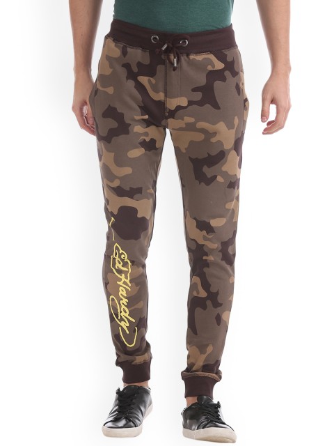 

Ed Hardy Men Brown Camouflage Printed Slim-Fit Joggers