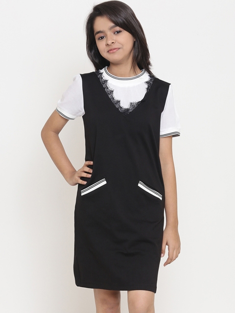 

Natilene Girls Black & White Colourblocked A-Line Dress