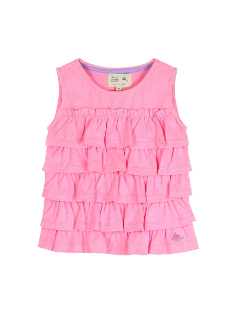 

Cherry Crumble Girls Pink Solid Tiered Pure Cotton Top