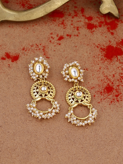 

Studio Voylla Gold-Plated & White Handcrafted Circular Drop Earrings