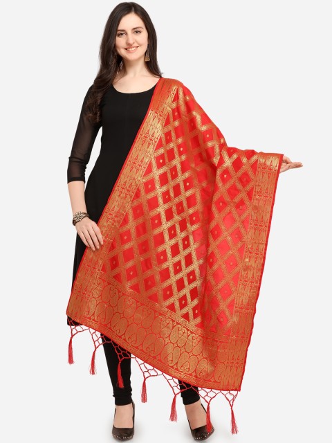 

Satrani Red Woven Design Banarasi Dupatta