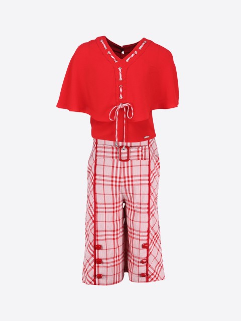 

CUTECUMBER Girls Red & Red Solid Top with Palazzos