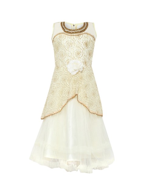 

Aarika Girls Cream-Coloured Self Design Maxi Dress