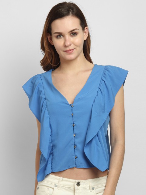 

LA LOFT Women Blue Solid Top