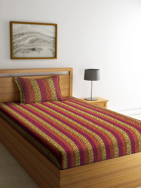 

NEUDIS Multicoloured Geometric Cotton Bed Cover with Pillow Cover, Multi
