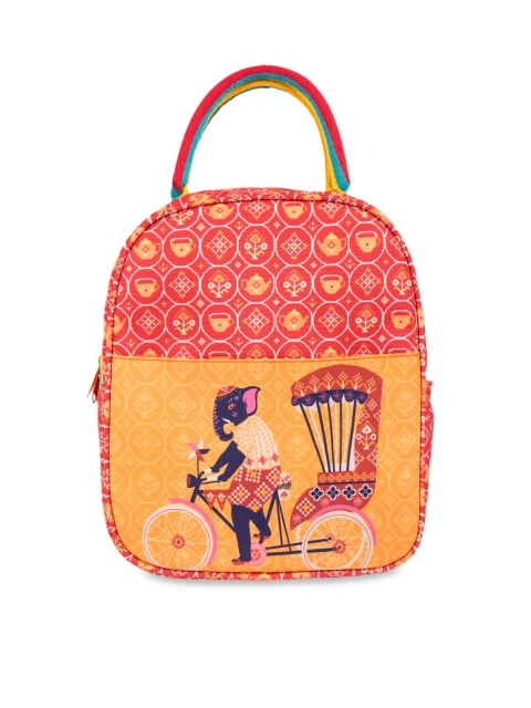 

Chumbak Red & Yellow Printed Handheld Bag