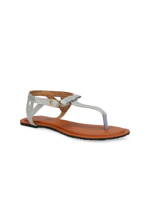 

Columbus Women Silver-Coloured Solid T-Strap Flats