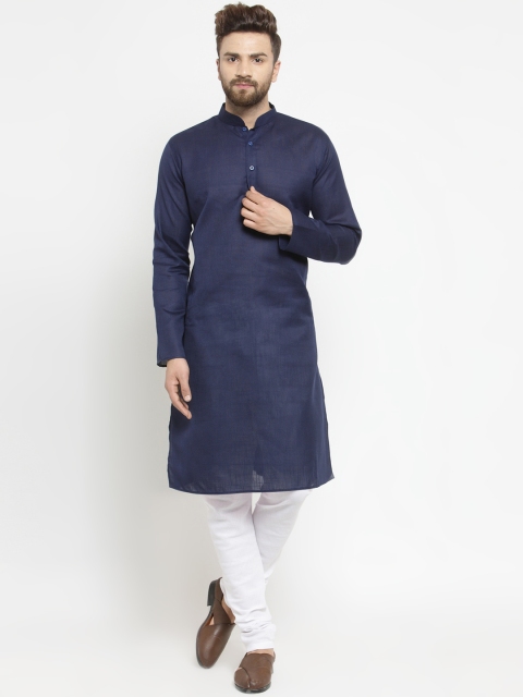 

TREEMODA Men Navy Blue & White Solid Straight Kurta with Pyjamas