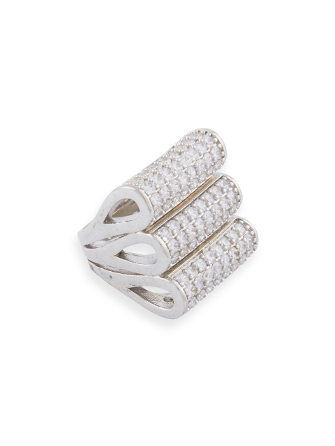 

Shaze Women Rhodium-Plated Silver-Toned CZ Stone-Studded Finger Ring