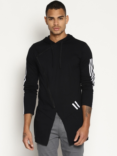 

KULTPRIT Men Black Solid Hooded Sweatshirt With Back Panel Print