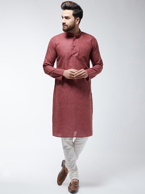 

SOJANYA Men Brown & Off-White Self Design Kurta with Churidar