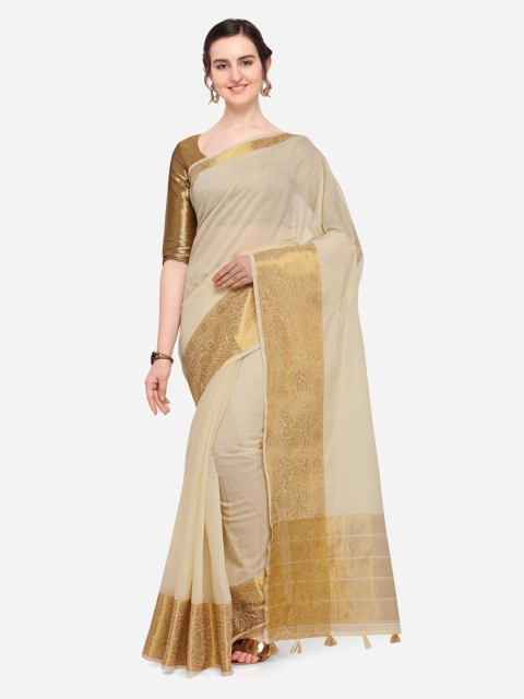 

Pisara Off-White Silk Blend Solid Chanderi Saree