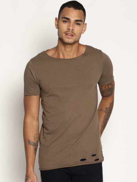 

KULTPRIT Men Brown Solid Round Neck T-shirt