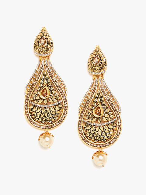 

PANASH Gold-Plated & Off-White Pearl Classic Drop Earrings