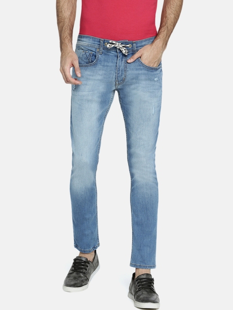 

Breakbounce Men Blue Skinny Fit Mid-Rise Low Distress Cropped Jeans
