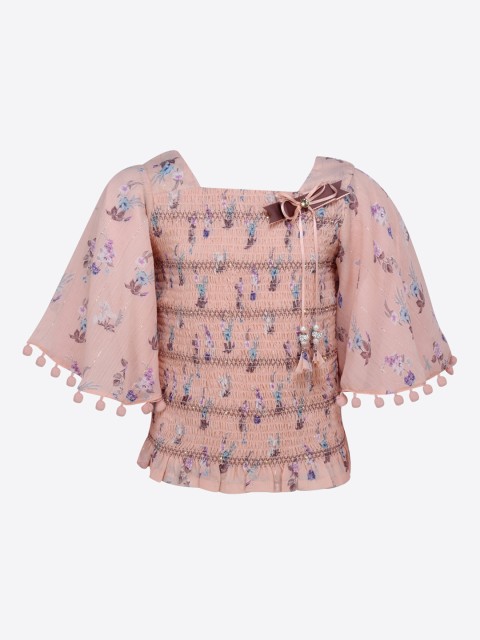 

CUTECUMBER Girls Peach-Coloured Printed Top