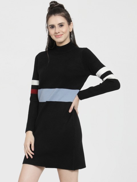

J Style Women Black Colourblocked A-Line Dress