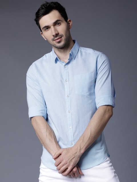 

Black coffee Men Blue Slim Fit Solid Casual Shirt