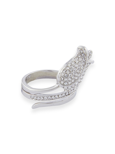 

Shaze Women Rhodium-Plated Silver-Toned CZ Stone-Studded Finger Ring
