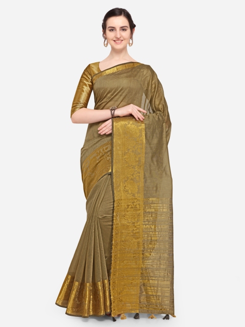 

Pisara Khaki Silk Blend Woven Design Chanderi Saree