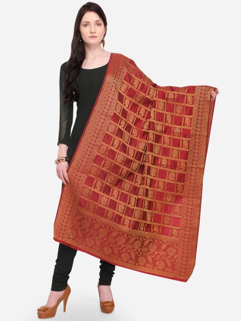 

mf Women Maroon Woven Design Banarasi Silk Dupatta