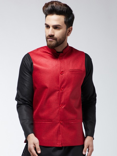 

SOJANYA Men Red Solid Woven Nehru Jacket