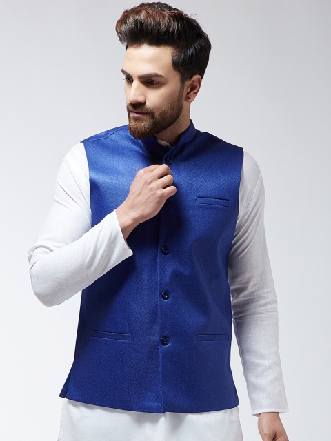 

SOJANYA Men Blue Solid Woven Nehru Jacket