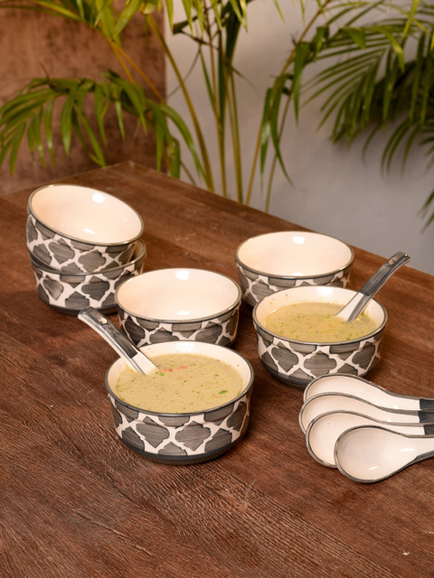 

Unravel India Black & Beige 6-Pieces Printed Ceramic Bowls Set