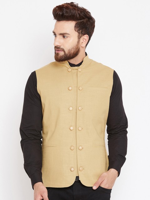 

Hypernation Men Beige Solid Waistcoat
