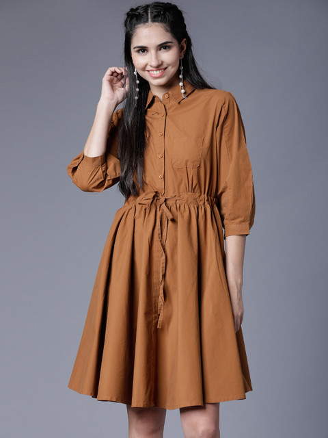 

Tokyo Talkies Women Brown Solid Fit and Flare Dress