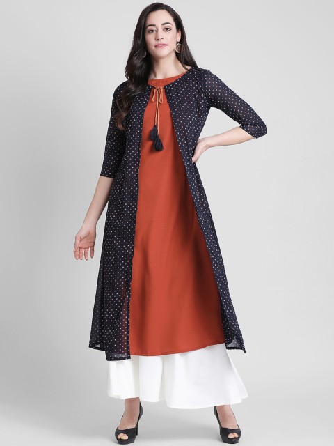 

Azira Women Navy Blue & Rust Printed A-Line Kurta