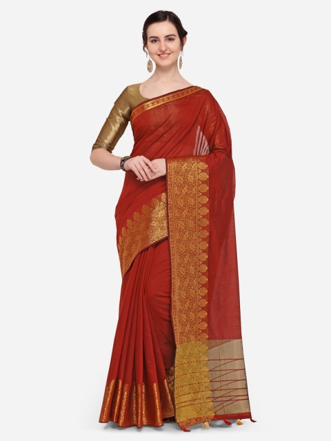 

Pisara Maroon Silk Blend Woven Design Chanderi Saree