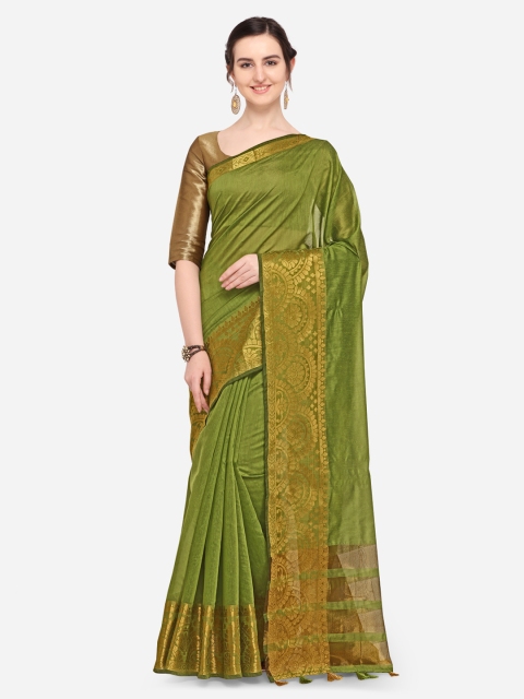 

Pisara Olive Green Silk Blend Woven Design Chanderi Saree