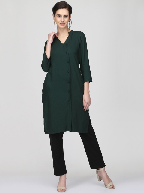 

Ojjasvi Women Green Solid Straight Kurta