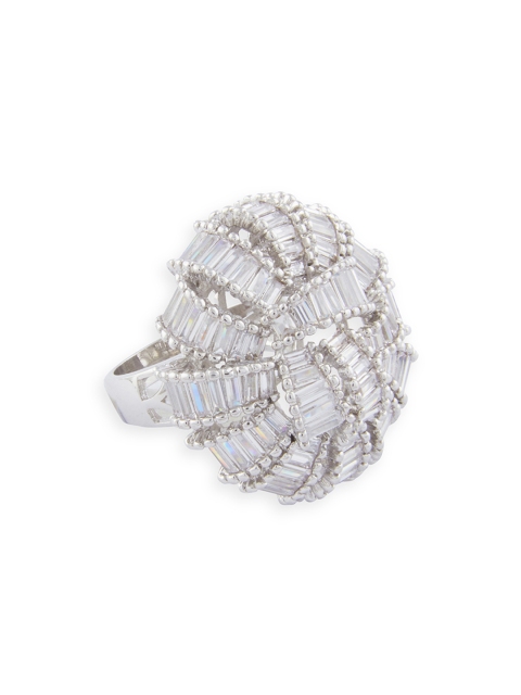 

Shaze Women Rhodium-Plated Silver-Toned CZ Stone-Studded Finger Ring