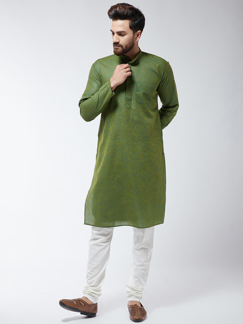 

SOJANYA Men Green & Off-White Solid Kurta with Churidar