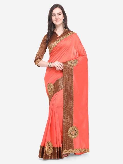 

Indian Women Peach-Coloured Solid Pure Silk Saree