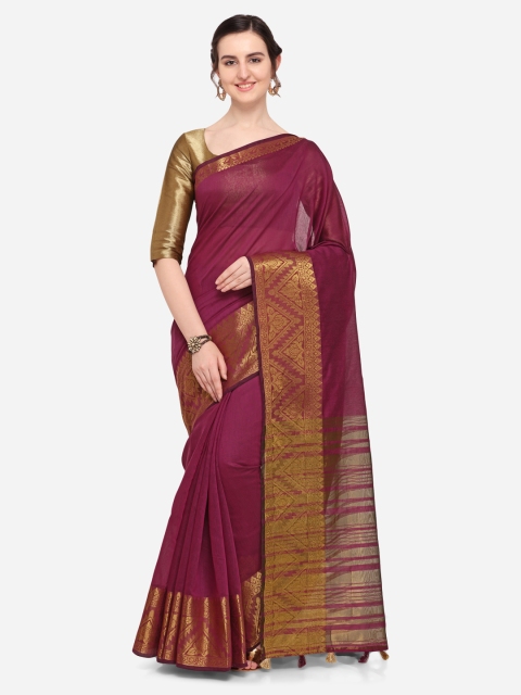 

Pisara Magenta Silk Blend Solid Chanderi Saree