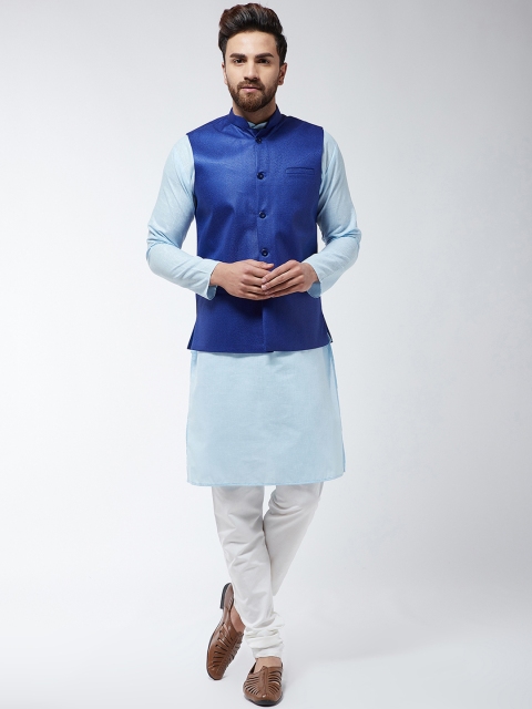 

SOJANYA Men Blue & Off-White Solid Kurta with Churidar