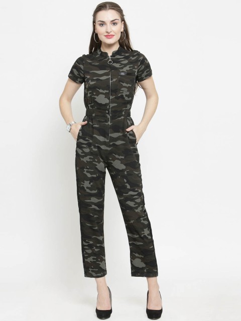 

Magnetic Designs Green & Black Camouflage Print Basic Jumpsuit
