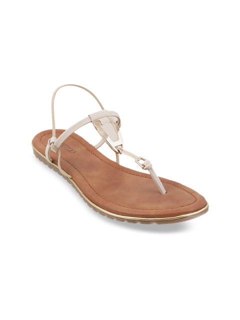

Metro Women Beige Solid T-Strap Flats