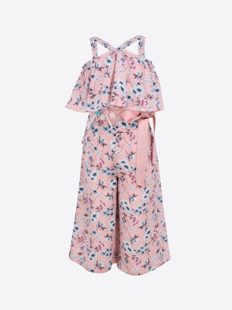 

CUTECUMBER Peach-Coloured Printed Culotte Jumpsuit