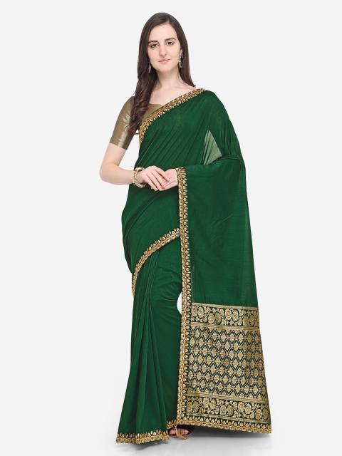 

Indian Women Green Solid Pure Silk Saree