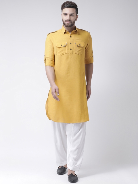 

I Know Men Mustard Solid Pathani Kurta
