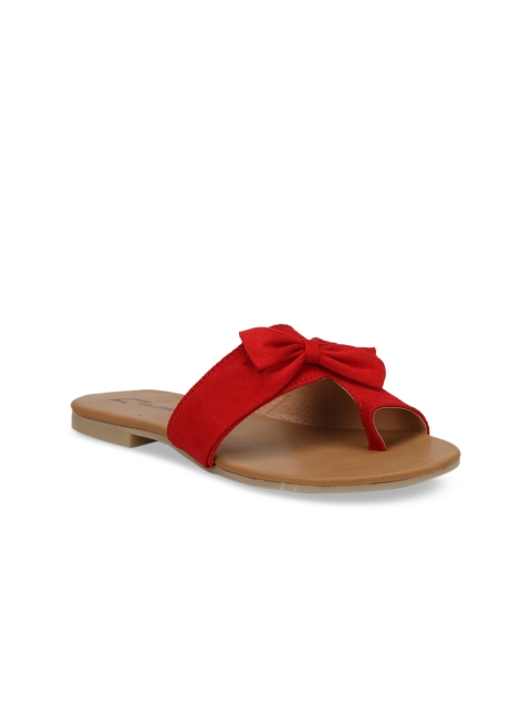 

Columbus Women Red Solid Synthetic Suede Open Toe Flats